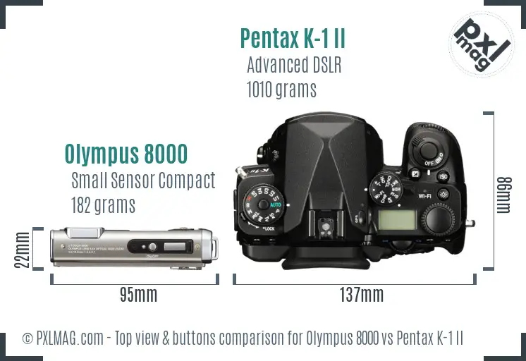 Olympus 8000 vs Pentax K-1 II top view buttons comparison