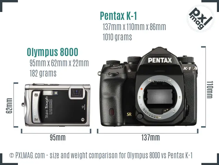 Olympus 8000 vs Pentax K-1 size comparison