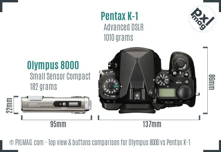 Olympus 8000 vs Pentax K-1 top view buttons comparison