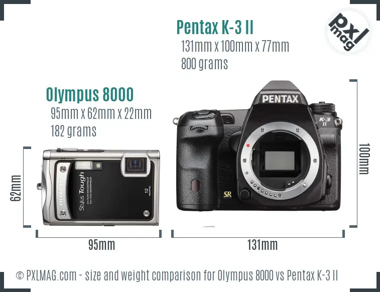 Olympus 8000 vs Pentax K-3 II size comparison