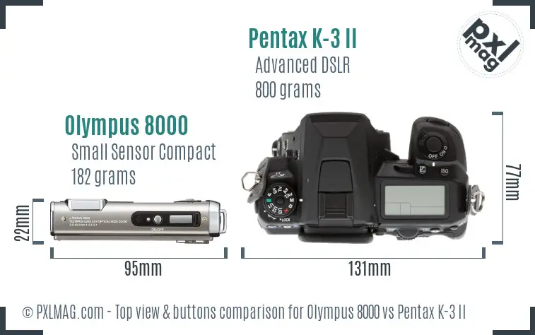 Olympus 8000 vs Pentax K-3 II top view buttons comparison