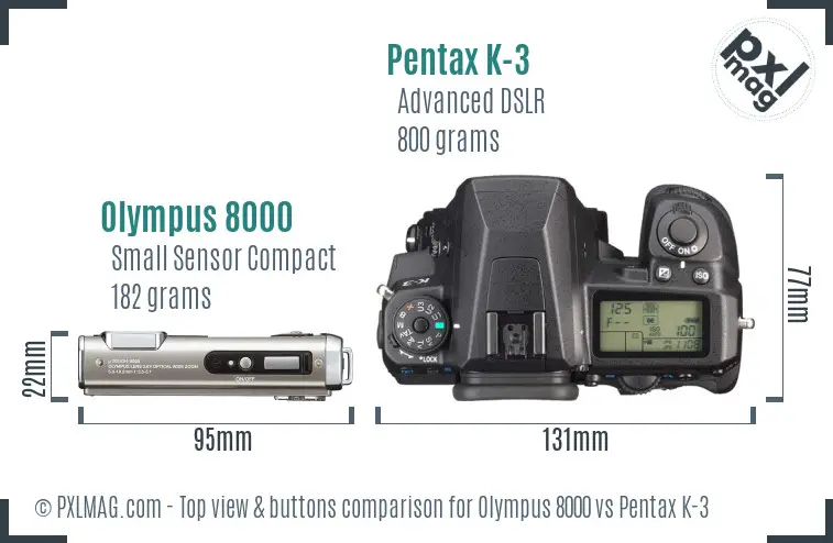 Olympus 8000 vs Pentax K-3 top view buttons comparison