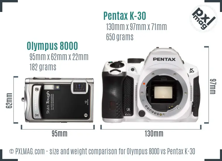 Olympus 8000 vs Pentax K-30 size comparison