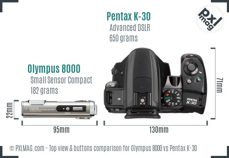Olympus 8000 vs Pentax K-30 top view buttons comparison