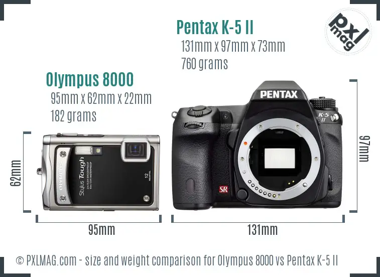 Olympus 8000 vs Pentax K-5 II size comparison