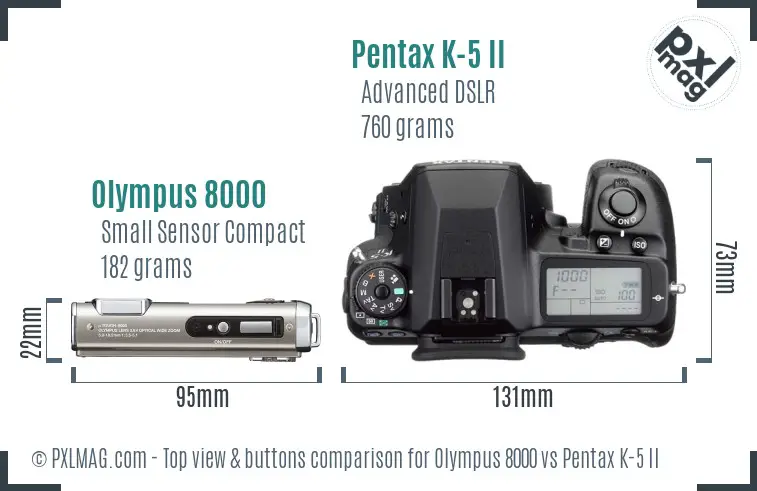 Olympus 8000 vs Pentax K-5 II top view buttons comparison