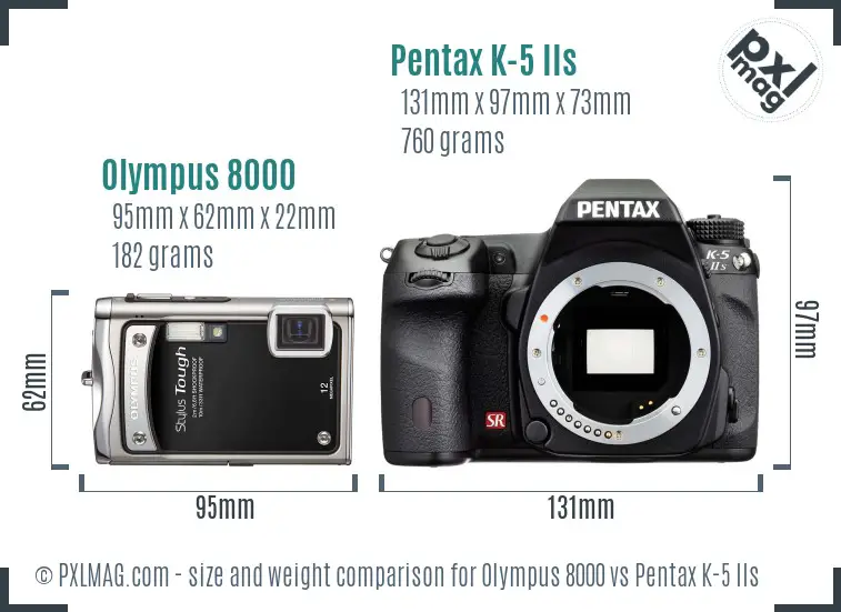 Olympus 8000 vs Pentax K-5 IIs size comparison