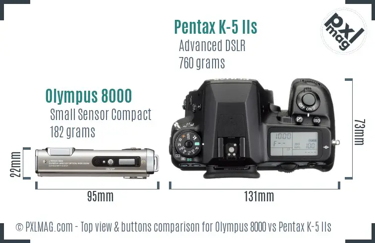 Olympus 8000 vs Pentax K-5 IIs top view buttons comparison