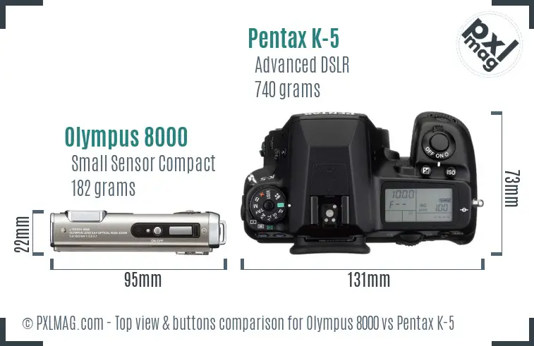 Olympus 8000 vs Pentax K-5 top view buttons comparison