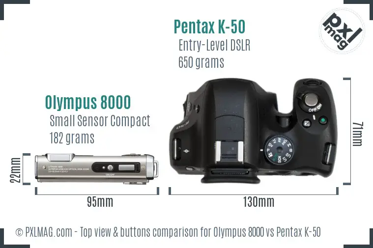 Olympus 8000 vs Pentax K-50 top view buttons comparison