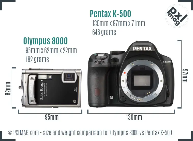 Olympus 8000 vs Pentax K-500 size comparison