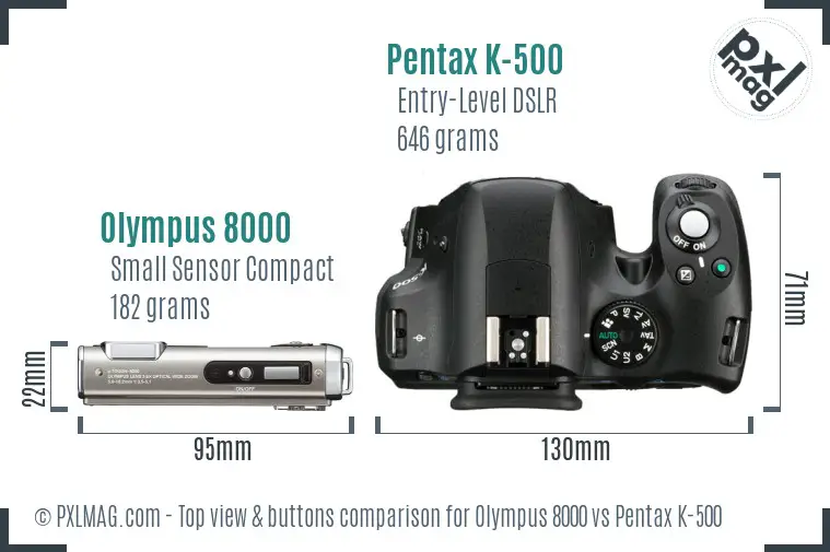 Olympus 8000 vs Pentax K-500 top view buttons comparison