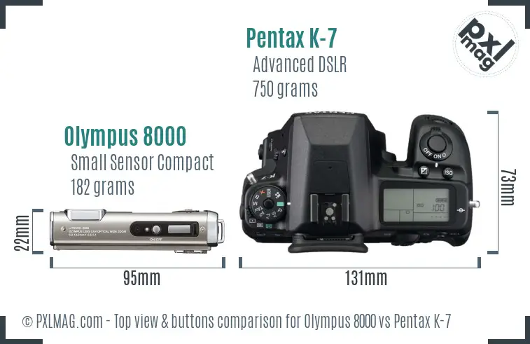 Olympus 8000 vs Pentax K-7 top view buttons comparison