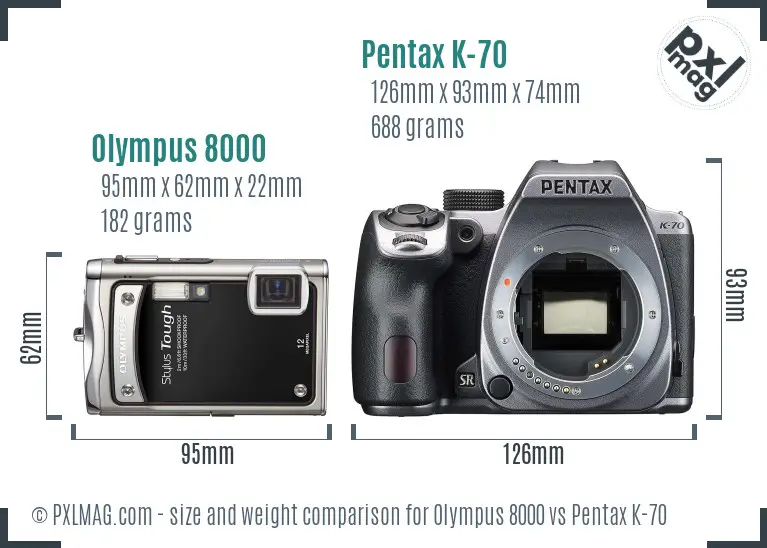 Olympus 8000 vs Pentax K-70 size comparison
