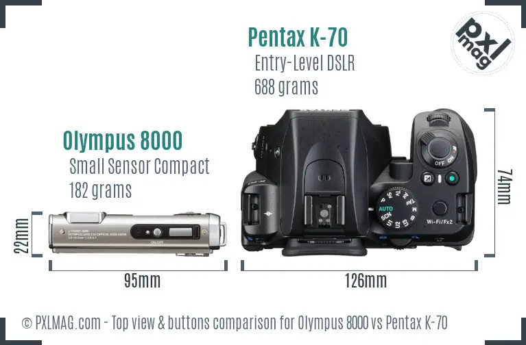Olympus 8000 vs Pentax K-70 top view buttons comparison