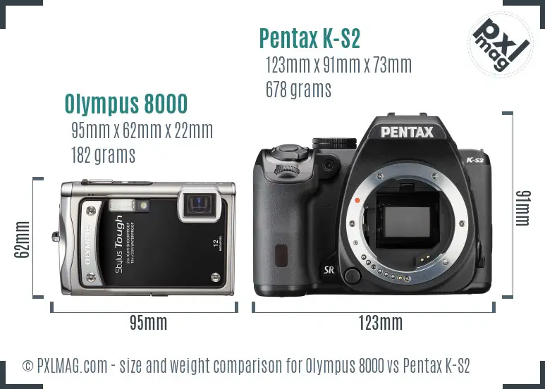Olympus 8000 vs Pentax K-S2 size comparison