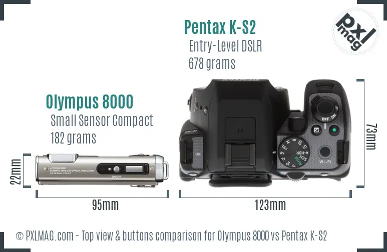 Olympus 8000 vs Pentax K-S2 top view buttons comparison
