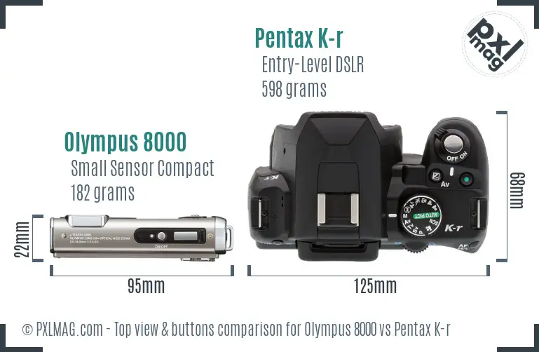 Olympus 8000 vs Pentax K-r top view buttons comparison Olympus 8000 vs Pentax K-r top view buttons comparison