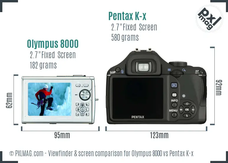 Olympus 8000 vs Pentax K-x Screen and Viewfinder comparison