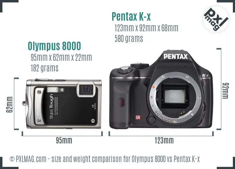 Olympus 8000 vs Pentax K-x size comparison