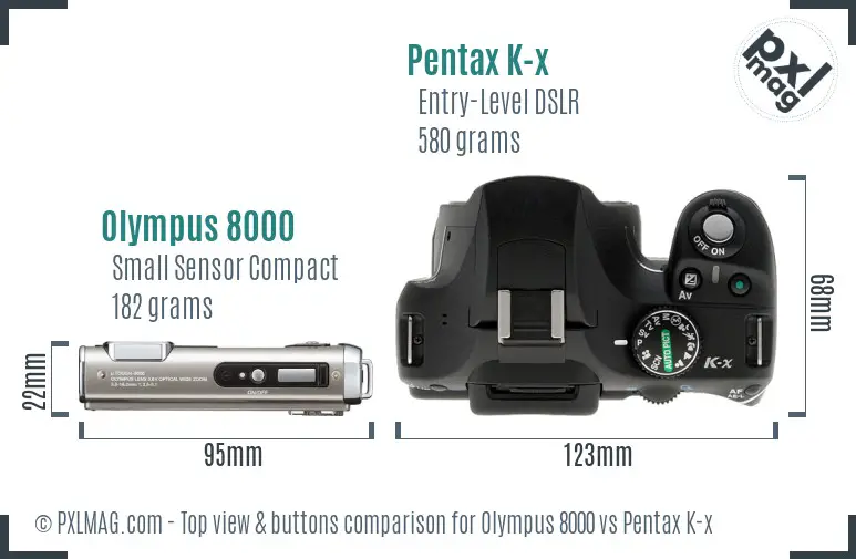 Olympus 8000 vs Pentax K-x top view buttons comparison