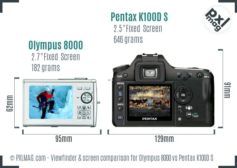 Olympus 8000 vs Pentax K100D S Screen and Viewfinder comparison Olympus 8000 vs Pentax K100D S Screen and Viewfinder comparison