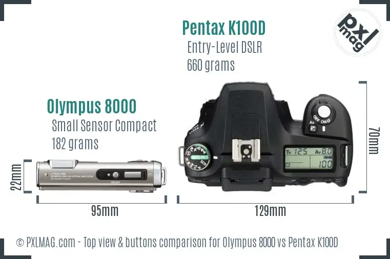 Olympus 8000 vs Pentax K100D top view buttons comparison