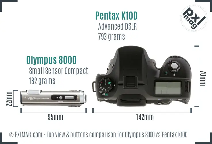 Olympus 8000 vs Pentax K10D top view buttons comparison