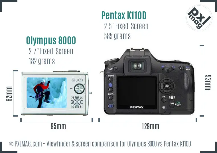 Olympus 8000 vs Pentax K110D Screen and Viewfinder comparison Olympus 8000 vs Pentax K110D Screen and Viewfinder comparison