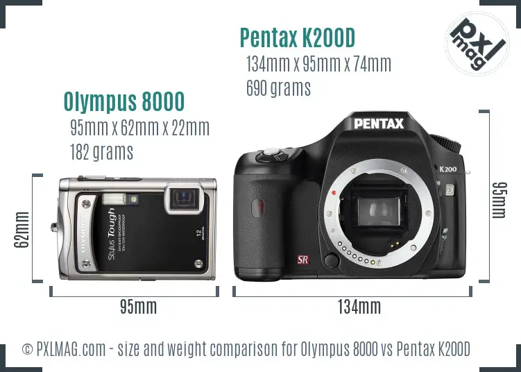 Olympus 8000 vs Pentax K200D size comparison