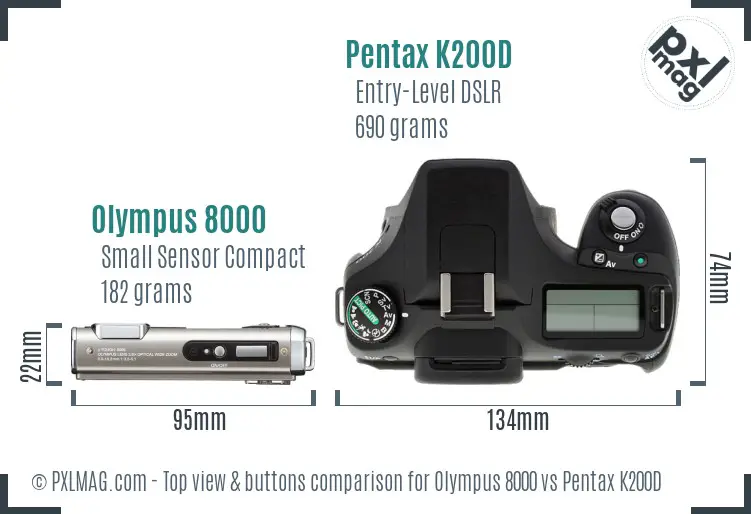 Olympus 8000 vs Pentax K200D top view buttons comparison