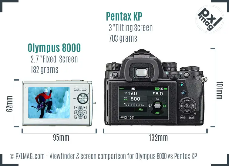 Olympus 8000 vs Pentax KP Screen and Viewfinder comparison