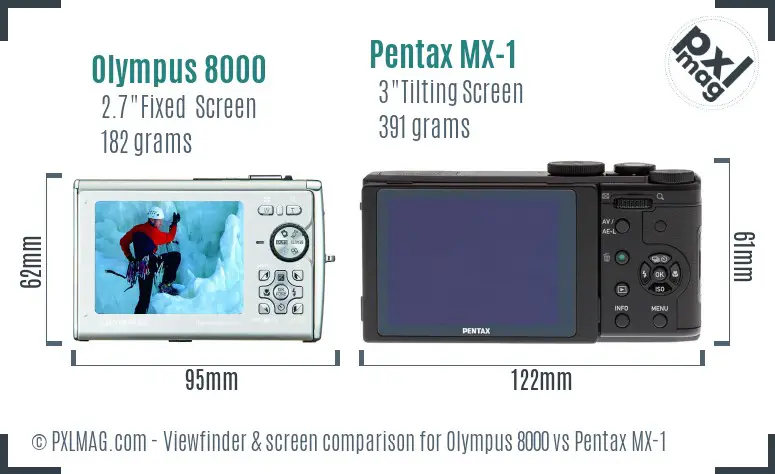 Olympus 8000 vs Pentax MX-1 Screen and Viewfinder comparison
