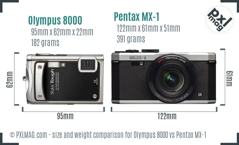 Olympus 8000 vs Pentax MX-1 size comparison
