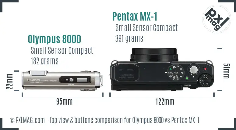 Olympus 8000 vs Pentax MX-1 top view buttons comparison