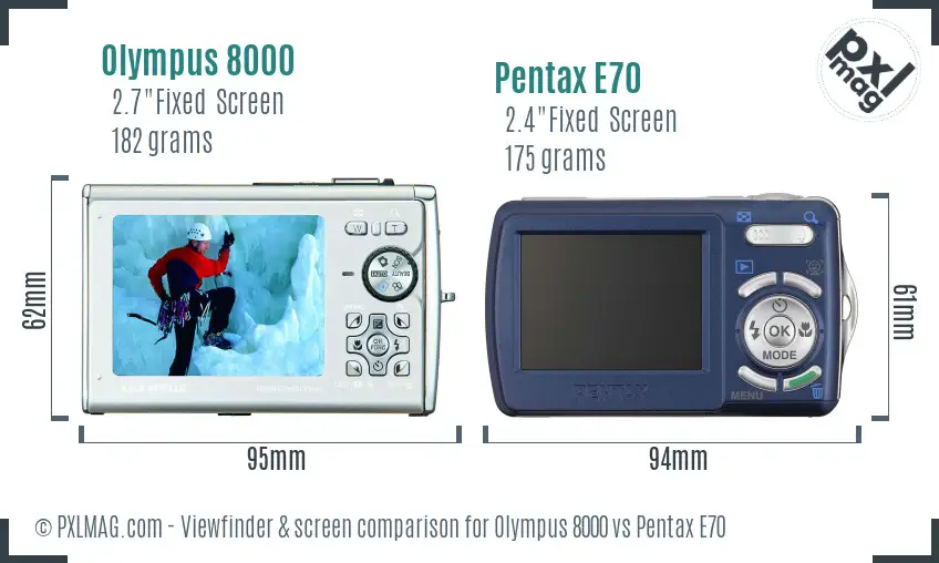 Olympus 8000 vs Pentax E70 Screen and Viewfinder comparison