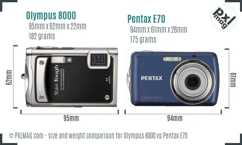 Olympus 8000 vs Pentax E70 size comparison
