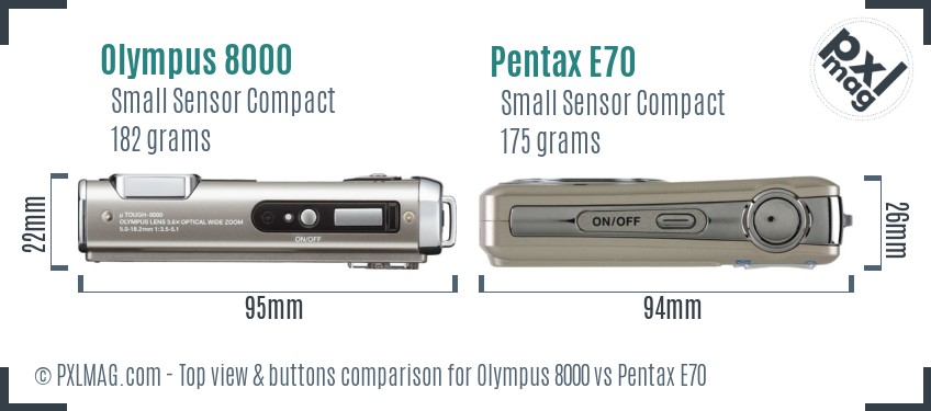 Olympus 8000 vs Pentax E70 top view buttons comparison