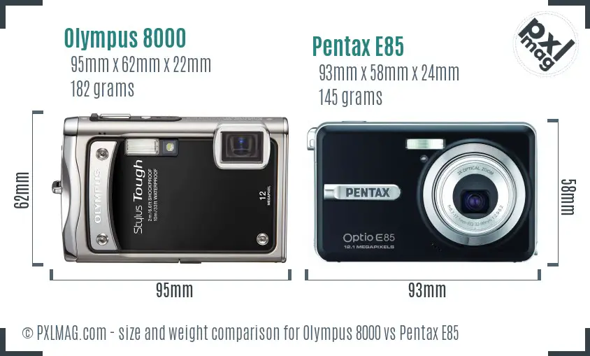 Olympus 8000 vs Pentax E85 size comparison