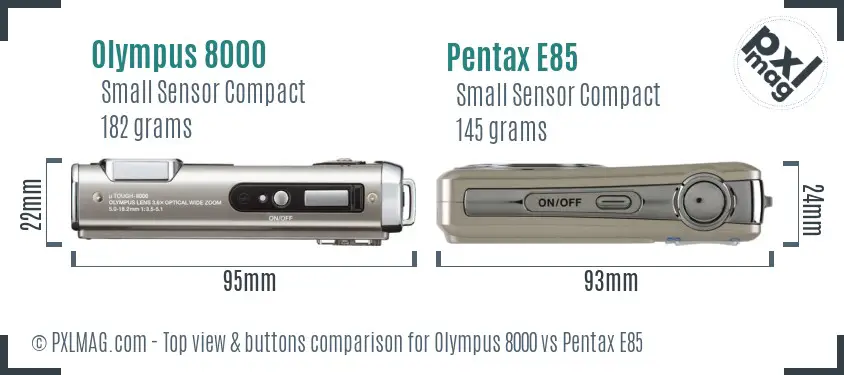 Olympus 8000 vs Pentax E85 top view buttons comparison