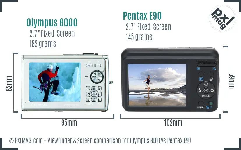 Olympus 8000 vs Pentax E90 Screen and Viewfinder comparison