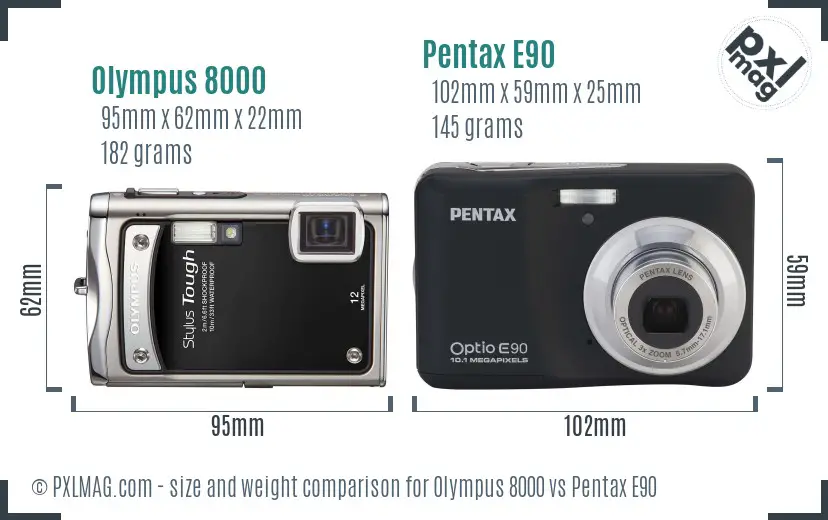 Olympus 8000 vs Pentax E90 size comparison