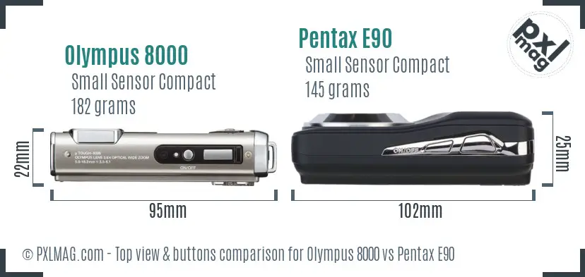 Olympus 8000 vs Pentax E90 top view buttons comparison