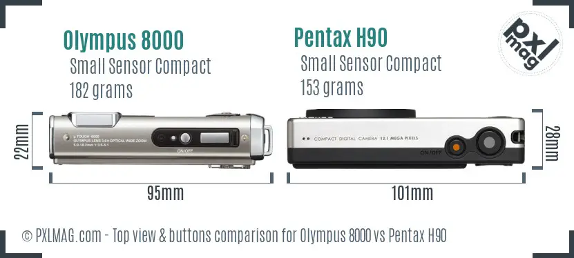 Olympus 8000 vs Pentax H90 top view buttons comparison