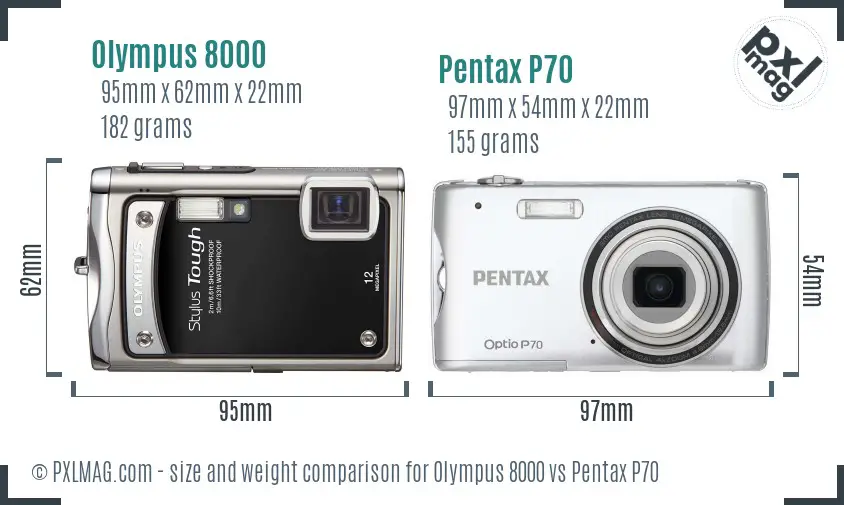 Olympus 8000 vs Pentax P70 size comparison