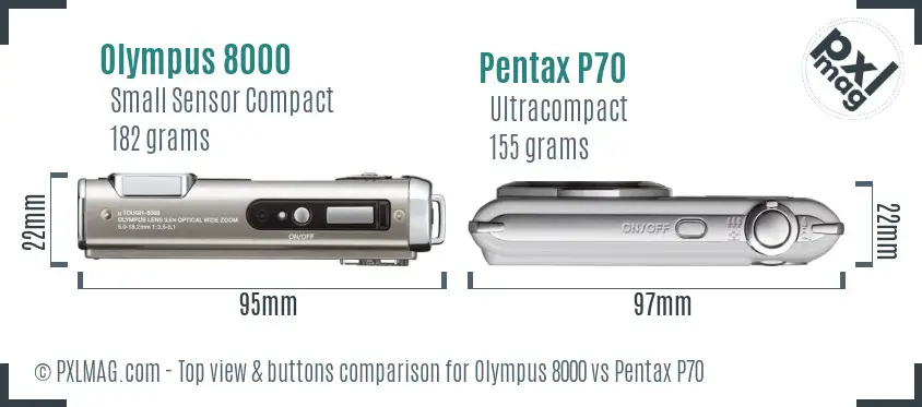 Olympus 8000 vs Pentax P70 top view buttons comparison