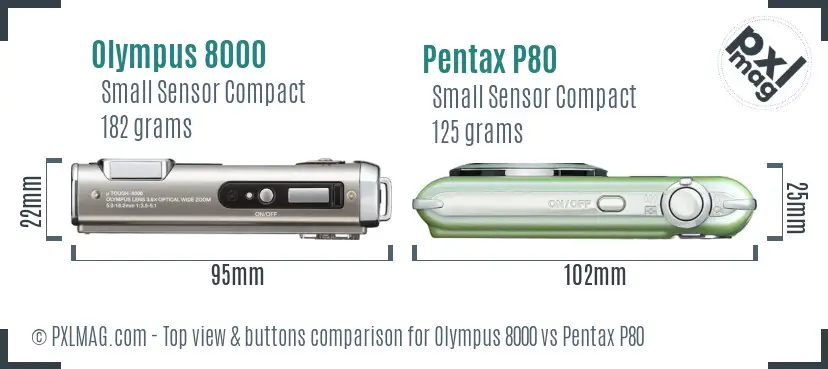 Olympus 8000 vs Pentax P80 top view buttons comparison