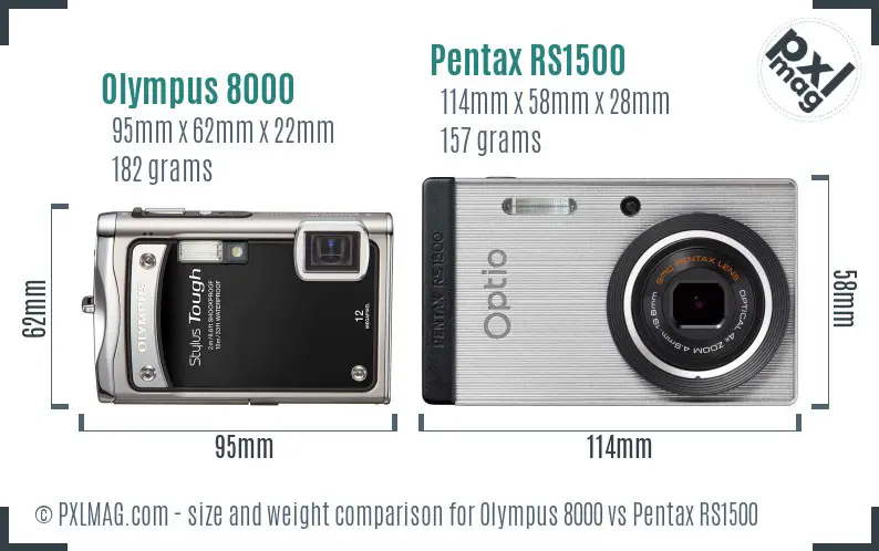 Olympus 8000 vs Pentax RS1500 size comparison