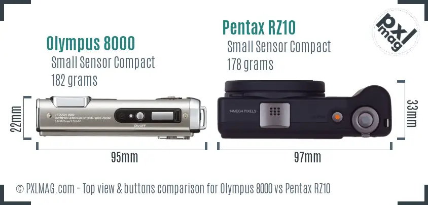 Olympus 8000 vs Pentax RZ10 top view buttons comparison
