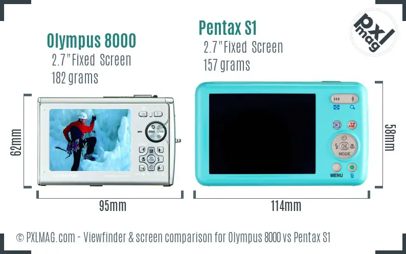 Olympus 8000 vs Pentax S1 Screen and Viewfinder comparison